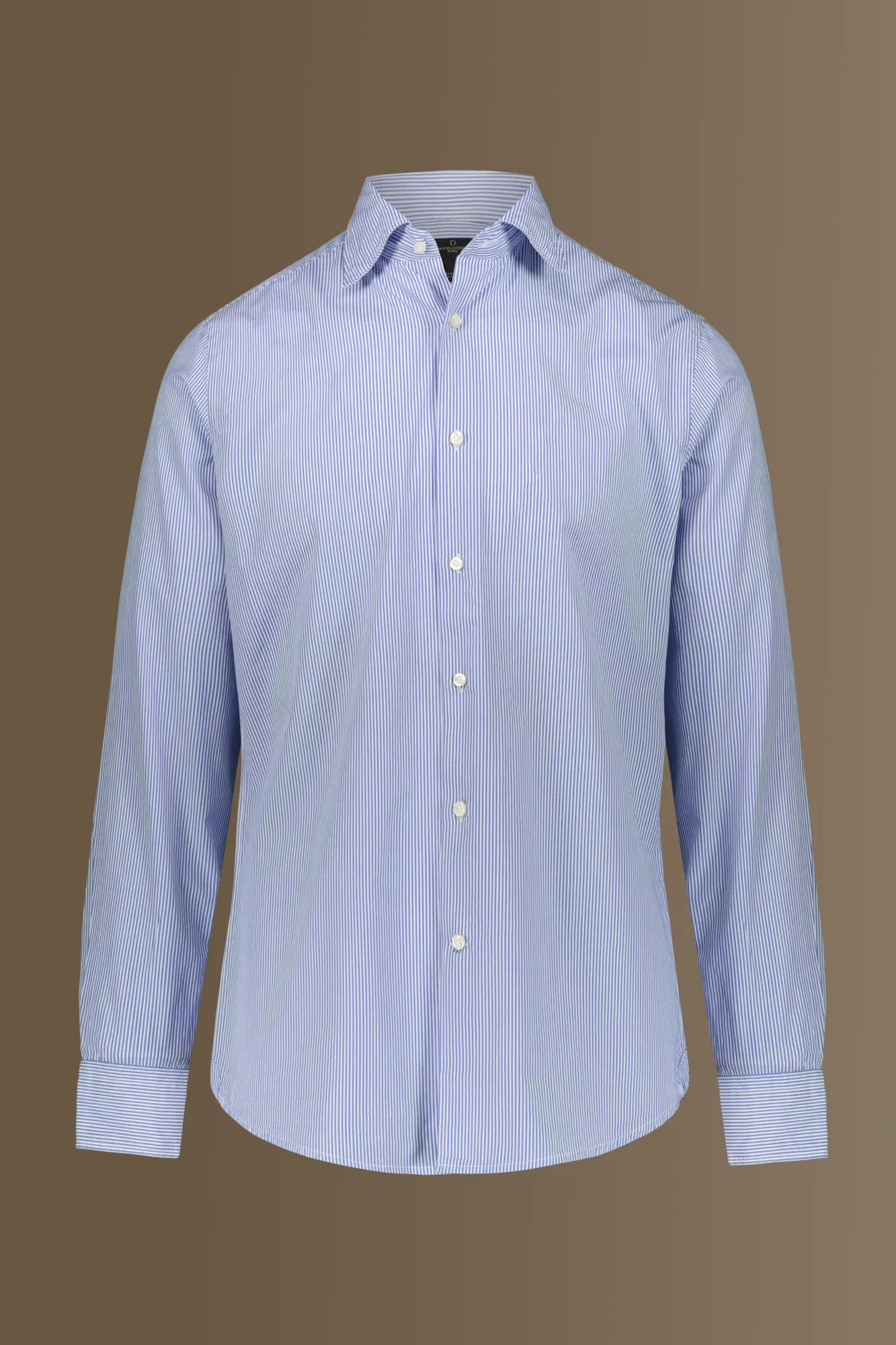 Camicia uomo classica lavata 100% cotone collo francese tinto filo popeline riga stretta