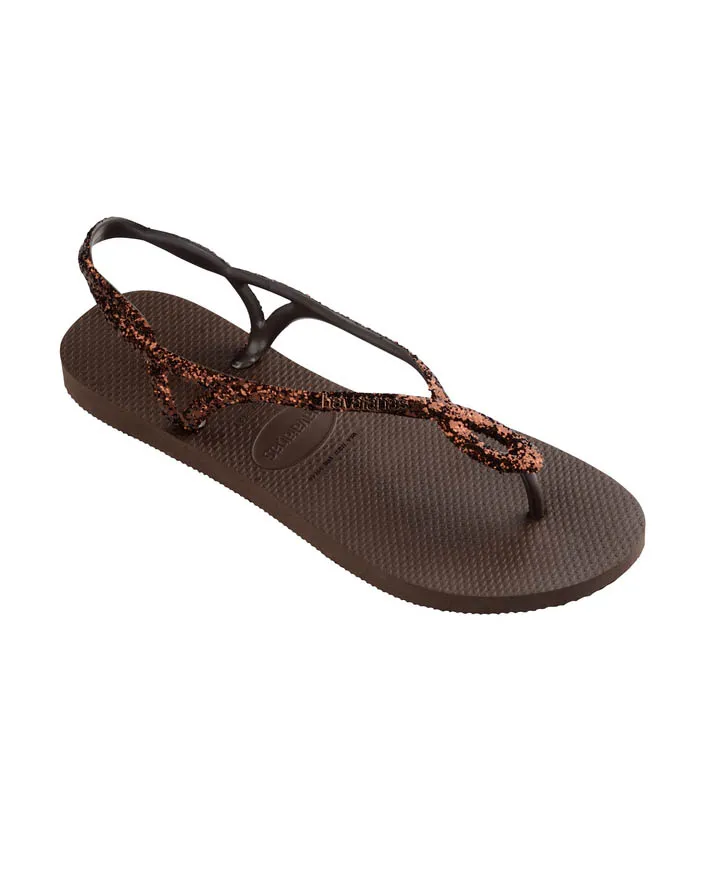 Havaianas Luna Premium II marroni con fascette intrecciate glitter tono su tono con logo in metallo