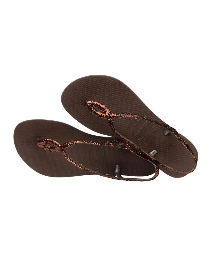 Havaianas Luna Premium II marroni con fascette intrecciate glitter tono su tono con logo in metallo