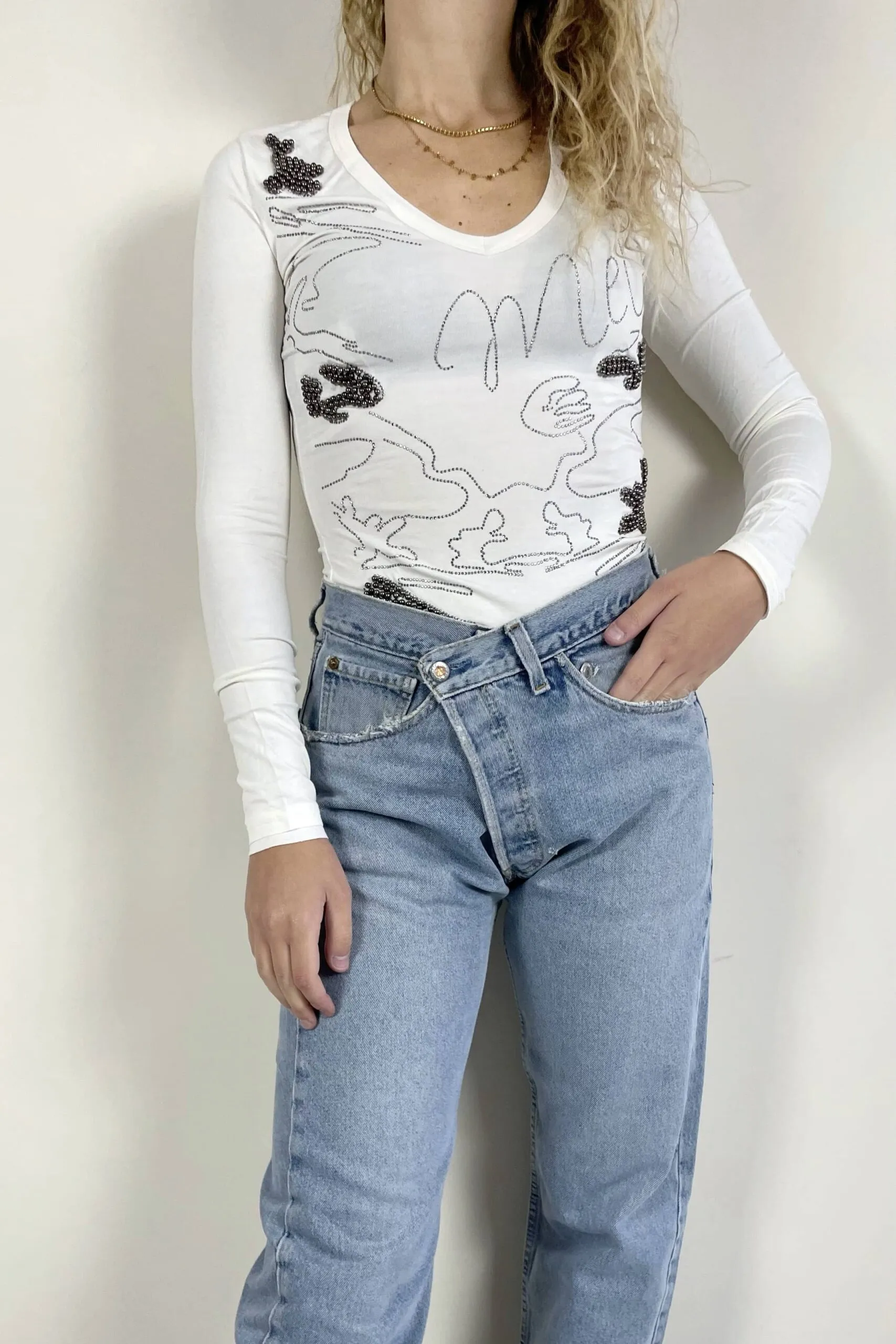 Maglia bianca strass argento | MET
